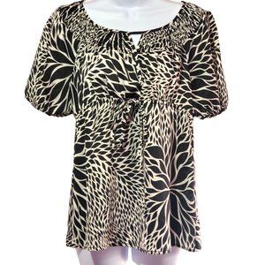Worthington Black White Abstract Floral Satiny Short Sleeve